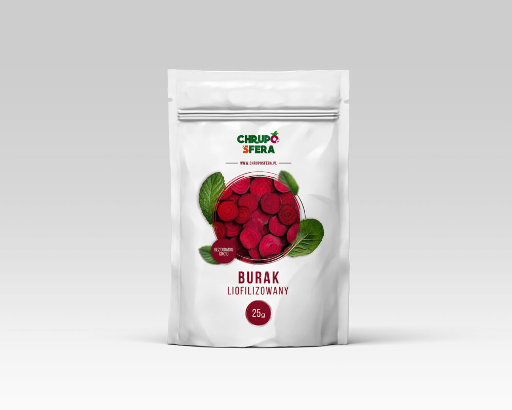 Opakowanie doypack z zamknięciem strunowym z naklejką informacyjną - Burak Liofilizowany 25 g- ChrupoSfera.pl