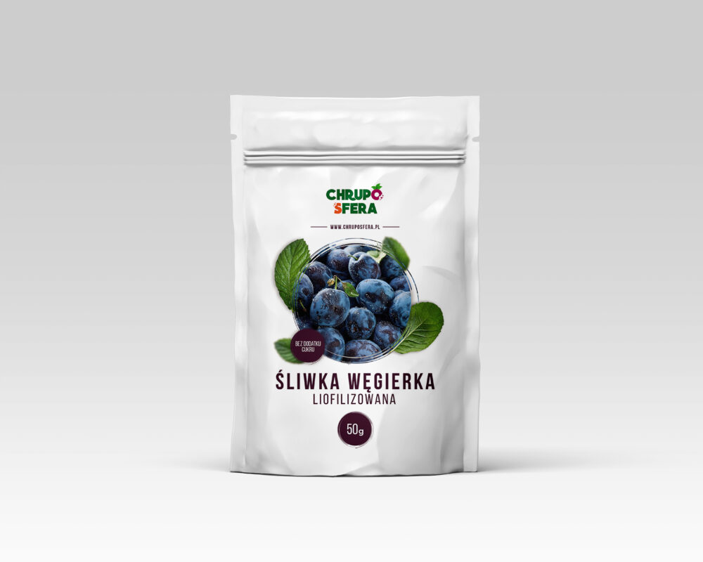 Opakowanie liofilizowanej śliwki węgierki 50 g – ChrupoSfera