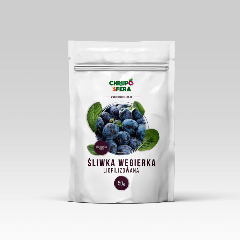 Opakowanie liofilizowanej śliwki węgierki 50 g – ChrupoSfera